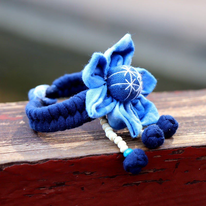 Blue Tie Dye Cloth Bracelet Dali Lijiang Hot Sale Hand-stitched Flower Fabric Bracelet Bracelet
