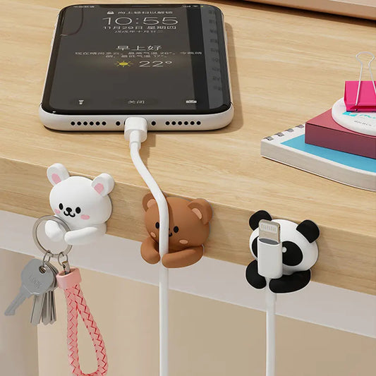 Desktop Cable Organizer Holder Cute Winder Clips Desk Self-Adhesive Mobile Phone Data Cable Management Wire Cord Tidy Holder