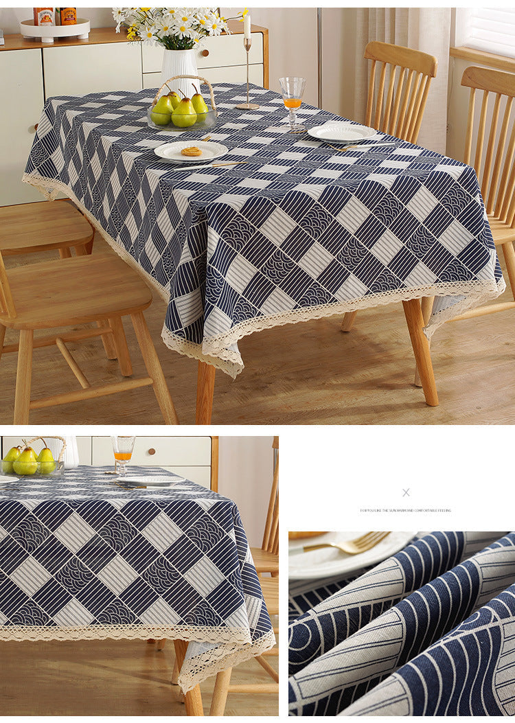 Fresh Cotton and Linen Plaid Tablecloth Coffee Table Dining Table Kindergarten Student Lace Cloth Art Square Picnic Tablecloth