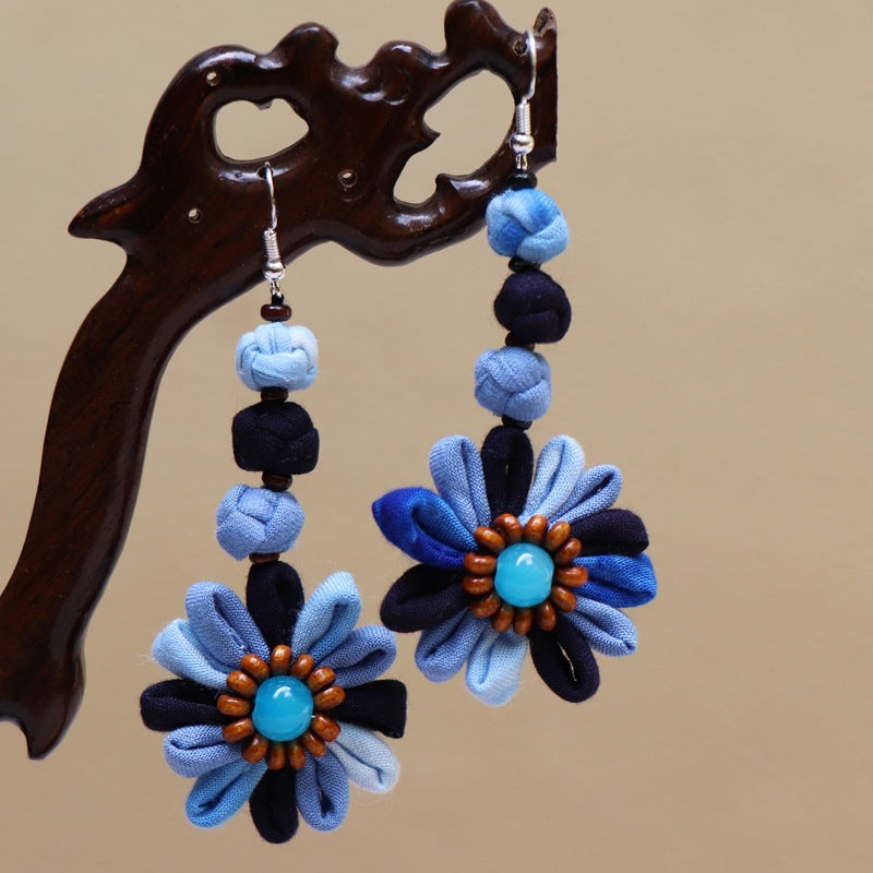 Ethnic style blue tie-dye earrings hand-woven tie-dye earrings travel companion gift