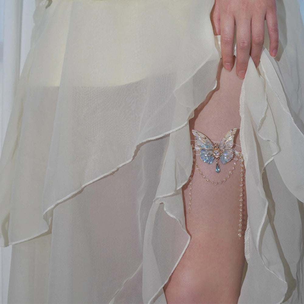 Pure Desire Lace Butterfly Tassel Arm Ring Niche Design Ins Style Leg Chain Bracelet Exquisite Body Chain New Hand Jewelry