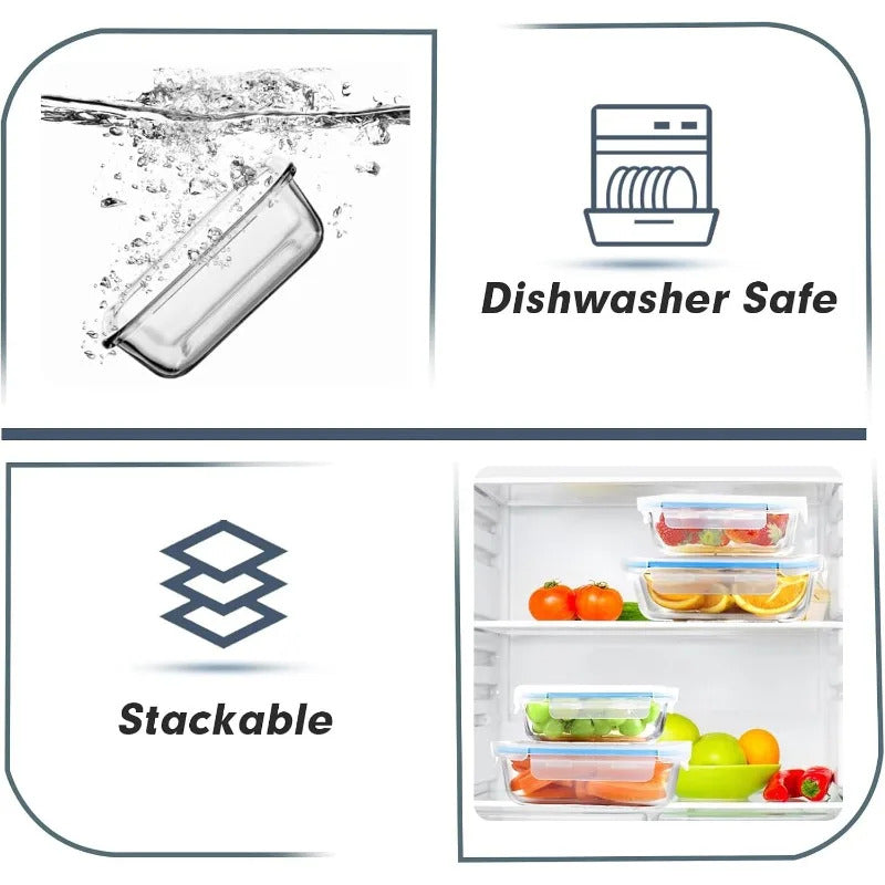 10 Packs Glass Food Storage Containers with Lids, Glass Meal Prep Containers, Airtight Glass Lunch Containers, Freezer, Oven