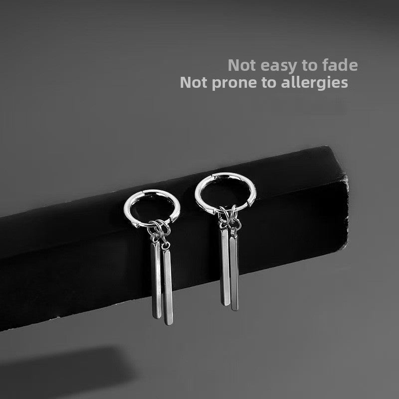 Rectangular Stick Double Stick Earrings Men's Titanium Steel Long Bar Ear Clips Women's Niche Simple High-end Accessories Jewelry