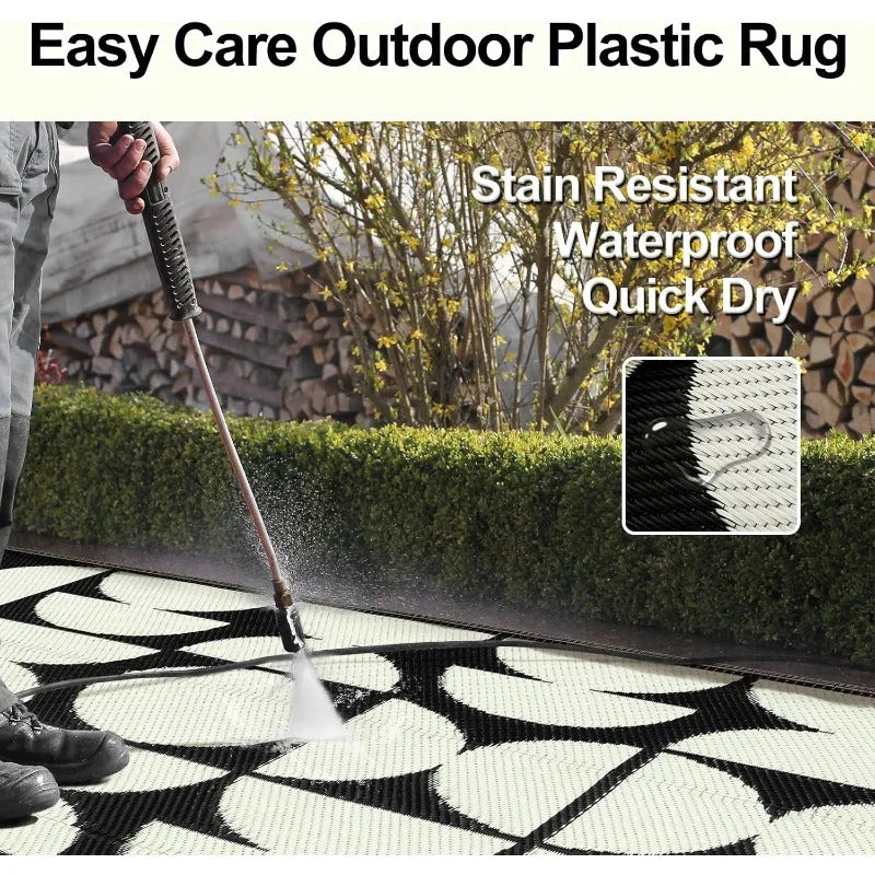 8x10 Outdoor Rug, Large Waterproof Reversible Outdoor Patio Area Rug, Indoor/Outdoor Plastic Straw Portable Camping Rug