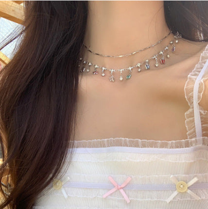 Candy Color Dopamine Necklace for Women Versatile Niche Design Beaded Choker Chain Sweet Cool Girl Neck Chain Internet Celebrity Jewelry