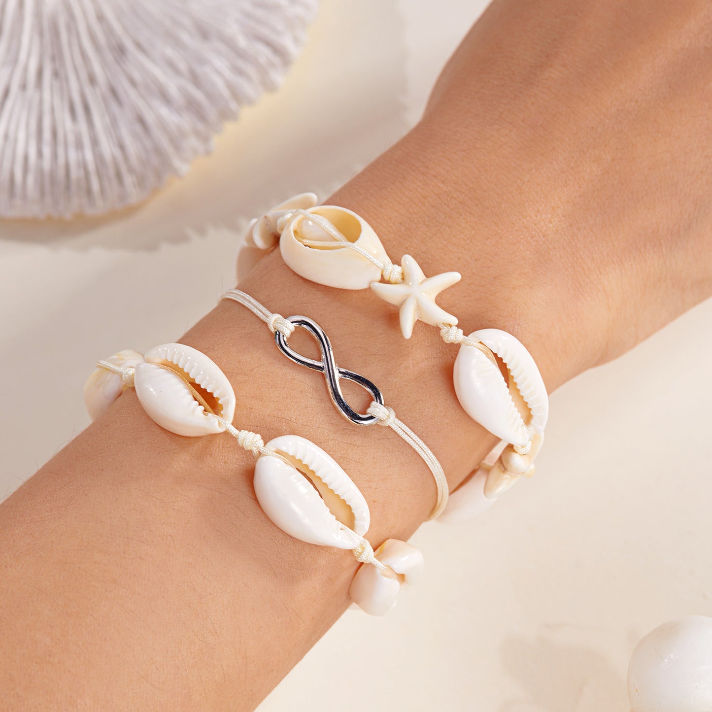 Bohemian Style Beach Vacation Conch Starfish Turtle Seed Bead Bracelet for Women