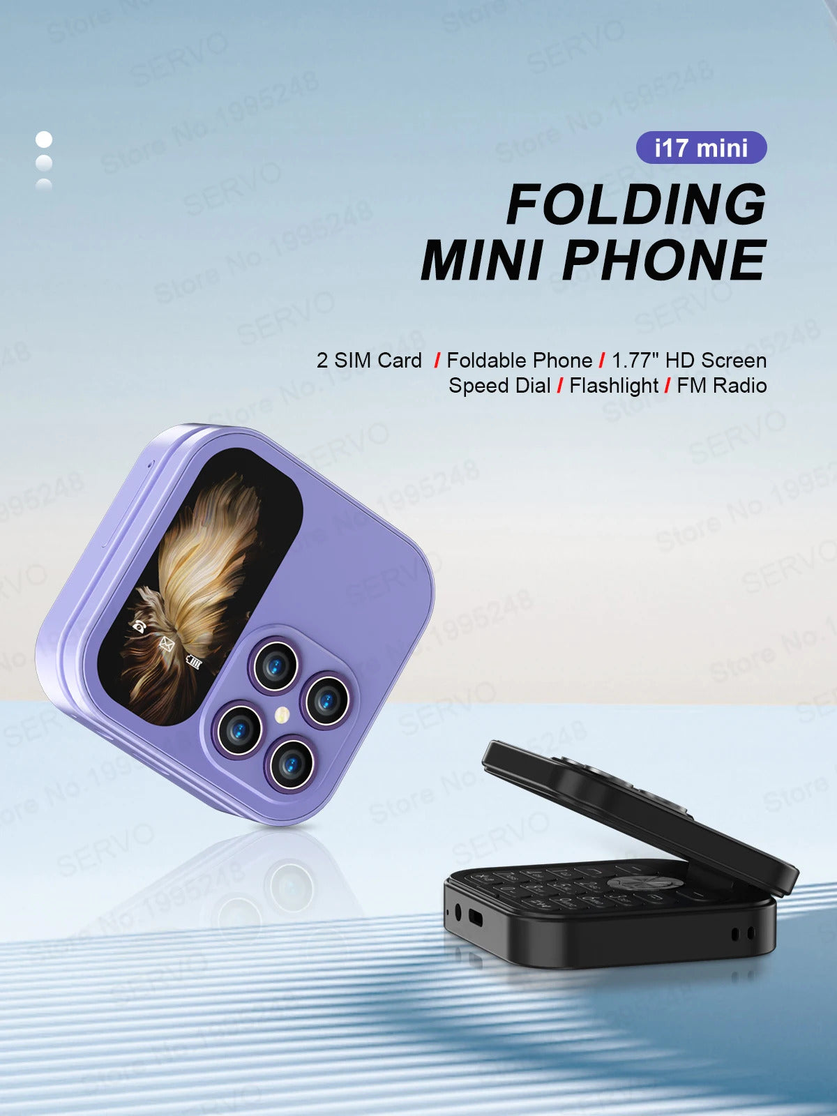SERVO i17 Mini Dual SIM Card Fold Mobile Phone 2G Network Video Player Flashlight FM Radio Magic Voice Small Box Flip Cellphones