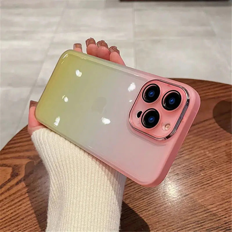 Luxury Gradient Rainbow Clear Phone Case For iPhone 16 Pro Max 15 14 13 12 11 X XR XS Plus Shockproof Camera protection Cover