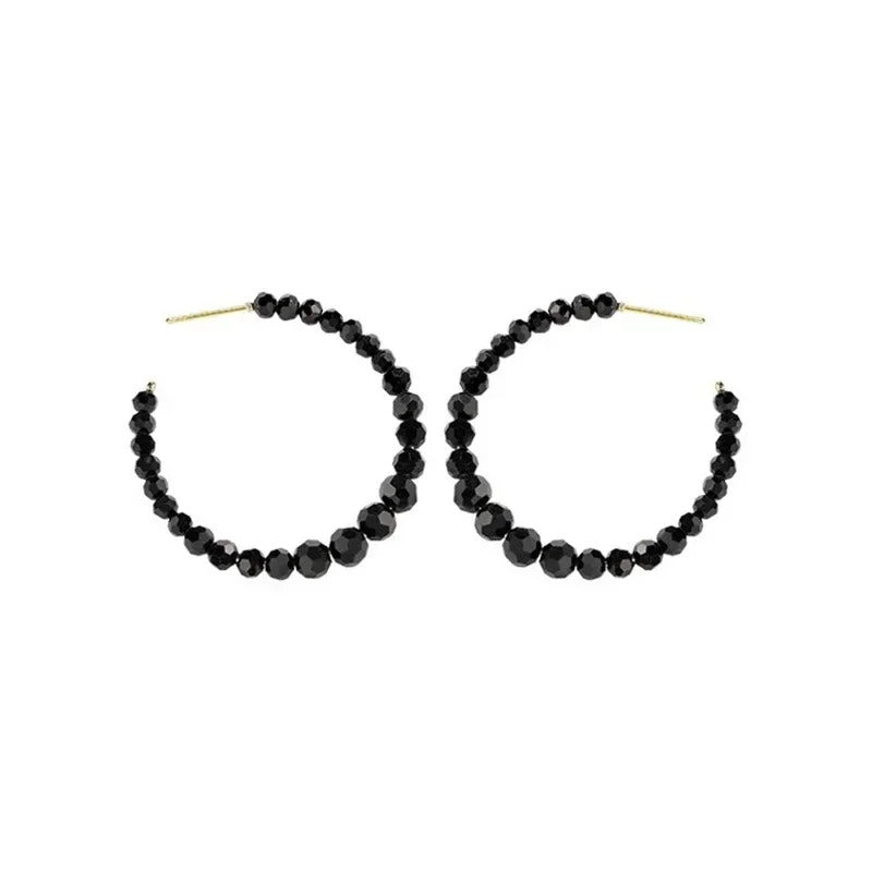 Light luxury C-shape Black Crystal Hoop Earrings Fashion Large Circle Geometric Earrings Women Elegant Jewelry Gifts Wholesale