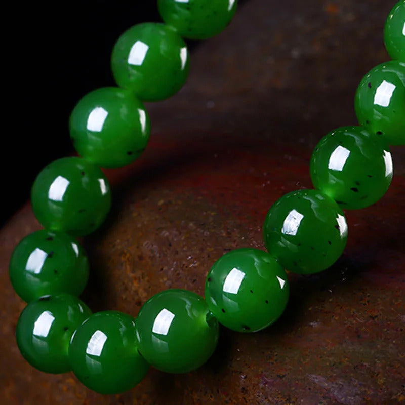 Genuine Natural Green Jade Bracelet Women Men Hetian Jades Round Stone Beads Beaded Bangles for Girlfriend Mom Gifts Jewelry
