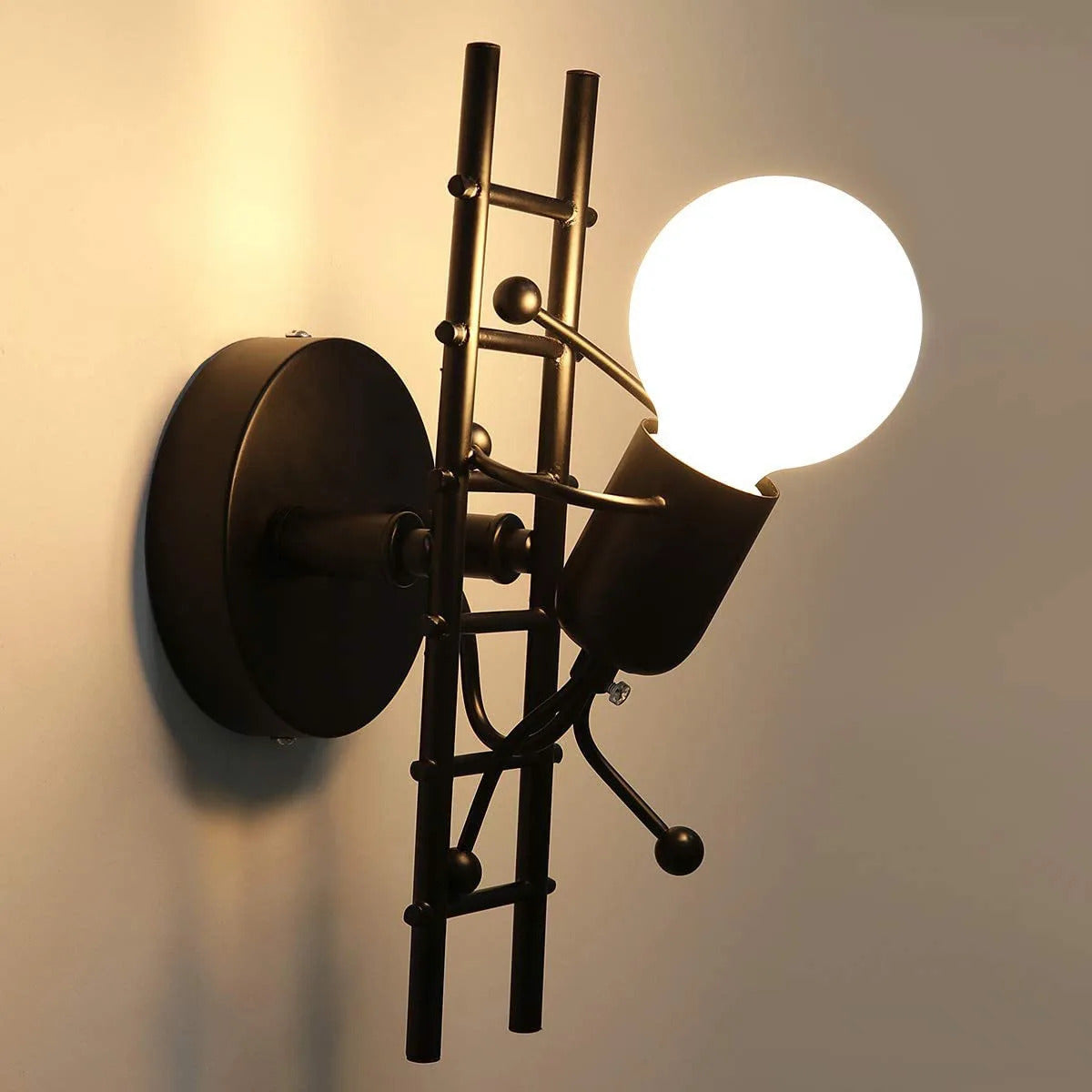 SANDYHA Warmth Bedside Nodic Wall Lamp Creative Small Man Iron Light Metal Simple Cartoon Robot Sconce Art Decor Bedroom Light