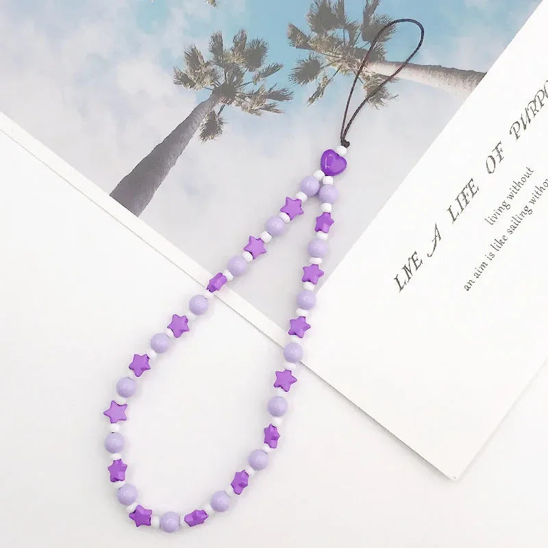 Fashion Charm Pearl Clay Beaded Mobile Phone Chain Acrylic Cartoon Phone Jewelry Women Girls Anti Lost Telephone Lanyard Hanging