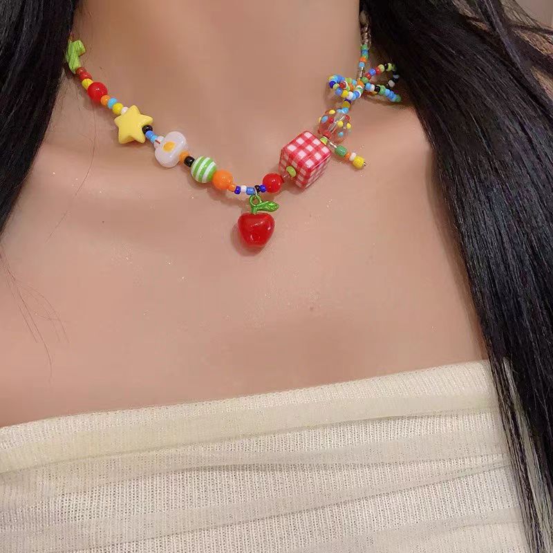 2025New Dopamine Color Apple XINGX Beaded Necklace Internet Celebrity Light Luxury Minority Summer Colorful Clavicle Chain