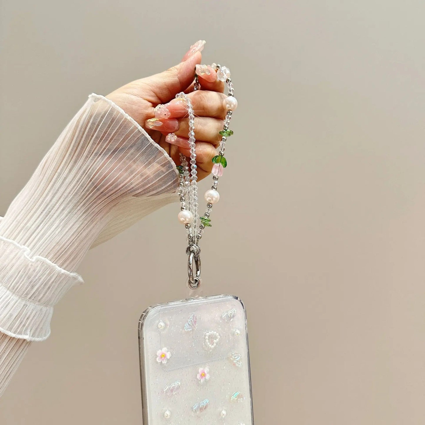 For 16 Mobile Phone Chain Dazzle Tulip Butterfly Double Chain Crystal 15 Mobile Phone Case Chain Lanyard Gradient Niche Fashion