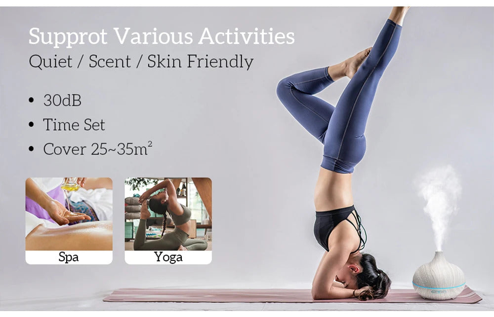 500ML Aromatherapy Essential Oil Diffuser Wood Grain Remote Control Ultrasonic Air Humidifier Cool with 7 Color LED Lights