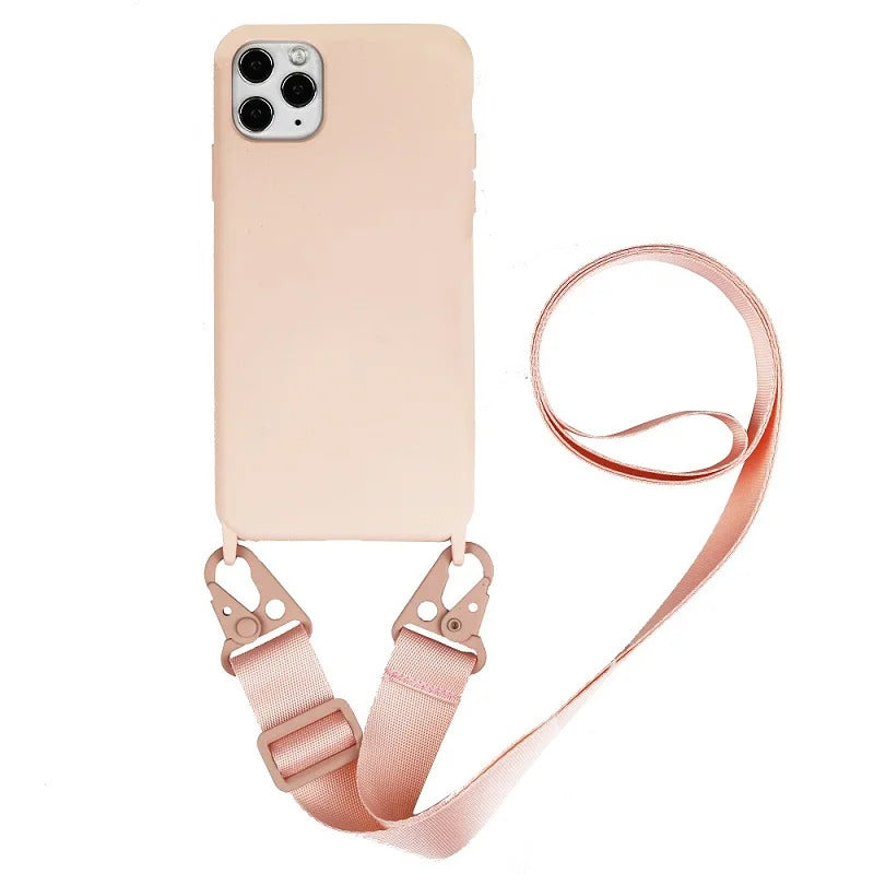2025 Crossbody Strap Lanyard Silicone Phone Case For iPhone 16 15 14 13 12 Mini 11 Pro Max Plus Candy Color Soft TPU Back Cover