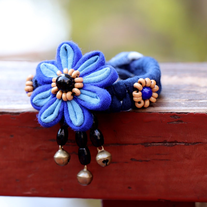 Blue Tie Dye Cloth Bracelet Dali Lijiang Hot Sale Hand-stitched Flower Fabric Bracelet Bracelet