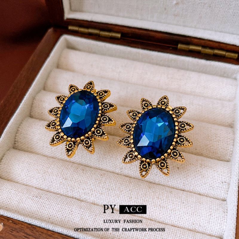 Silver Needle Diamond Ear Clip without Ear Holes Middle Ancient Niche Retro Earrings Exaggerated High-end Earrings