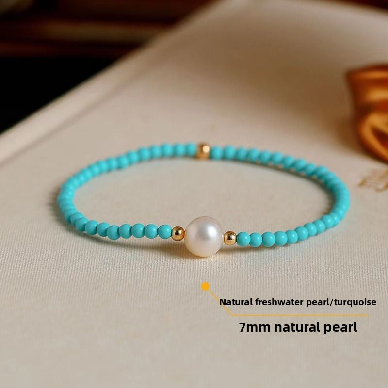 Turquoise Baroque Freshwater Pearl Bracelet Stacked Elegant Women's Bracelet