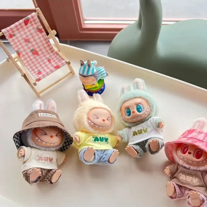 Hot Labubu Wooden Beach Chair Mini Doll Folding Chair Toy Phone Stand Desktop Cute Creative Decoration Photo Props Idol Gifts