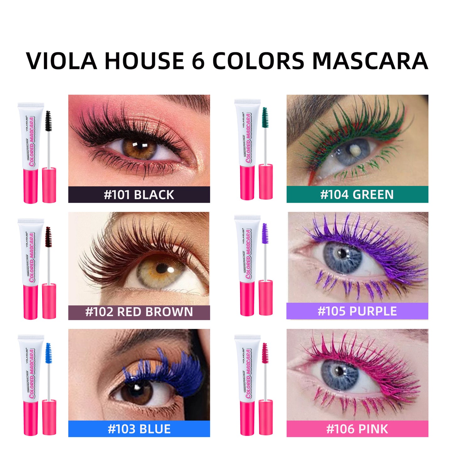 Cross-Border Color Mascara Dual Effect In-Stock Eyelash Primer Curling Waterproof Smudge-Proof Makeup New Product