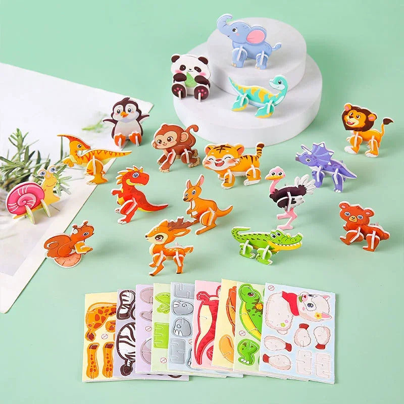 30Pcs 3D Dinosaur Jungle Animal Paper Puzzle Set Creative Cartoon Design Learning and Entertainment Puzzle Education