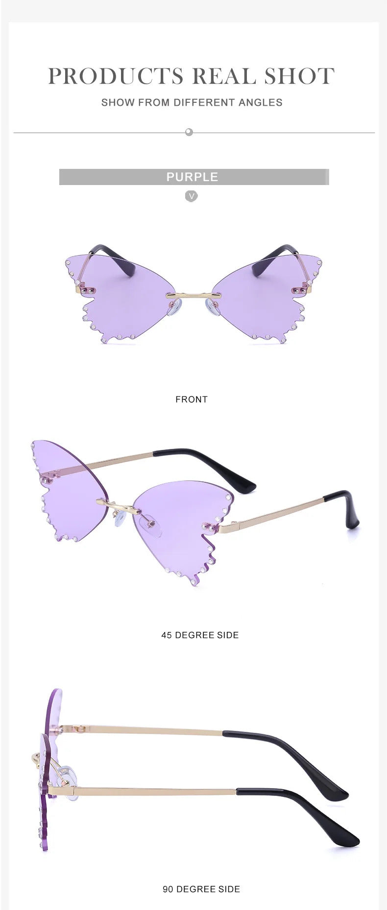 Diamond Butterfly Sunglasses Women 2023 Luxury Brand Designer Fashion Rimless Sun Glasses For Female Unique Party Shades Eyewear
