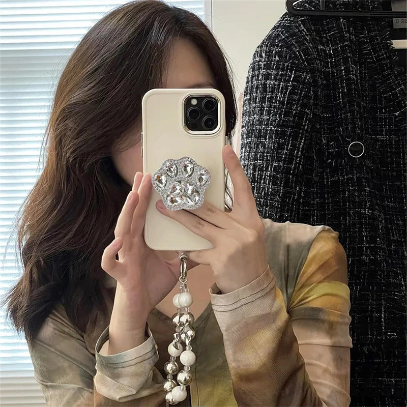 3D Cute Cat Paw Diamond Folding Finger Ring Griptok Phone Holder for IPhone 16 15 Support Socket Pocket Grip Tok Stand Bracket