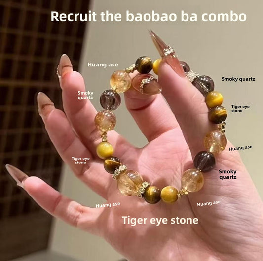 Jinba Big Comprehensive Natural Citrine Golden Tiger Eye Citrine Original Design Bracelet Citrine White Crystal Bracelet