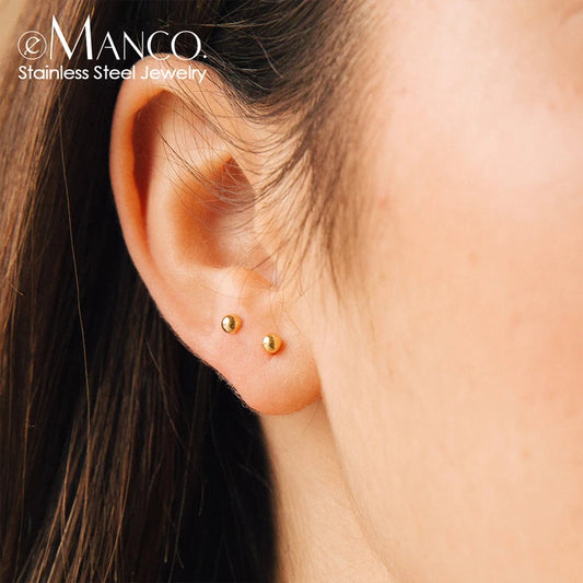 e-Manco diameter 3MM ball small stud earring for women simple stainless steel earrings set fashion jewelry