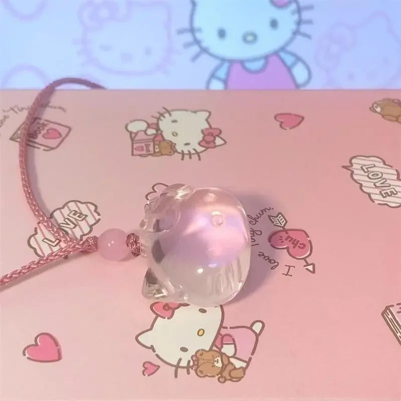 Cute Hello Kitty Pink Crystal Necklace Pendant Lanyard Lovely Kitty Cat Long Rope Jewelry Fashion Sweet Elegant Simple Necklace
