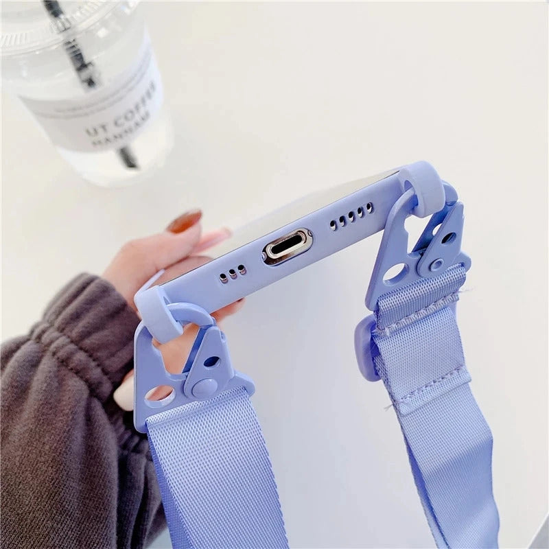 2025 Crossbody Strap Lanyard Silicone Phone Case For iPhone 16 15 14 13 12 Mini 11 Pro Max Plus Candy Color Soft TPU Back Cover