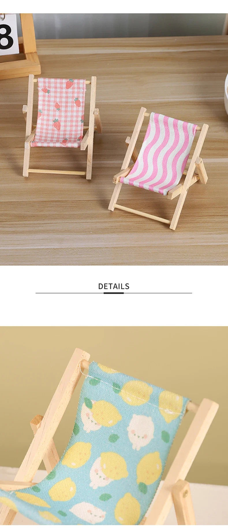Hot Labubu Wooden Beach Chair Mini Doll Folding Chair Toy Phone Stand Desktop Cute Creative Decoration Photo Props Idol Gifts