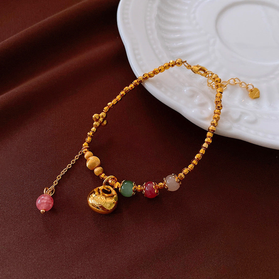 18K Real Gold Plated Lucky Bag Pendant Bracelet New Chinese Style Versatile Bracelet