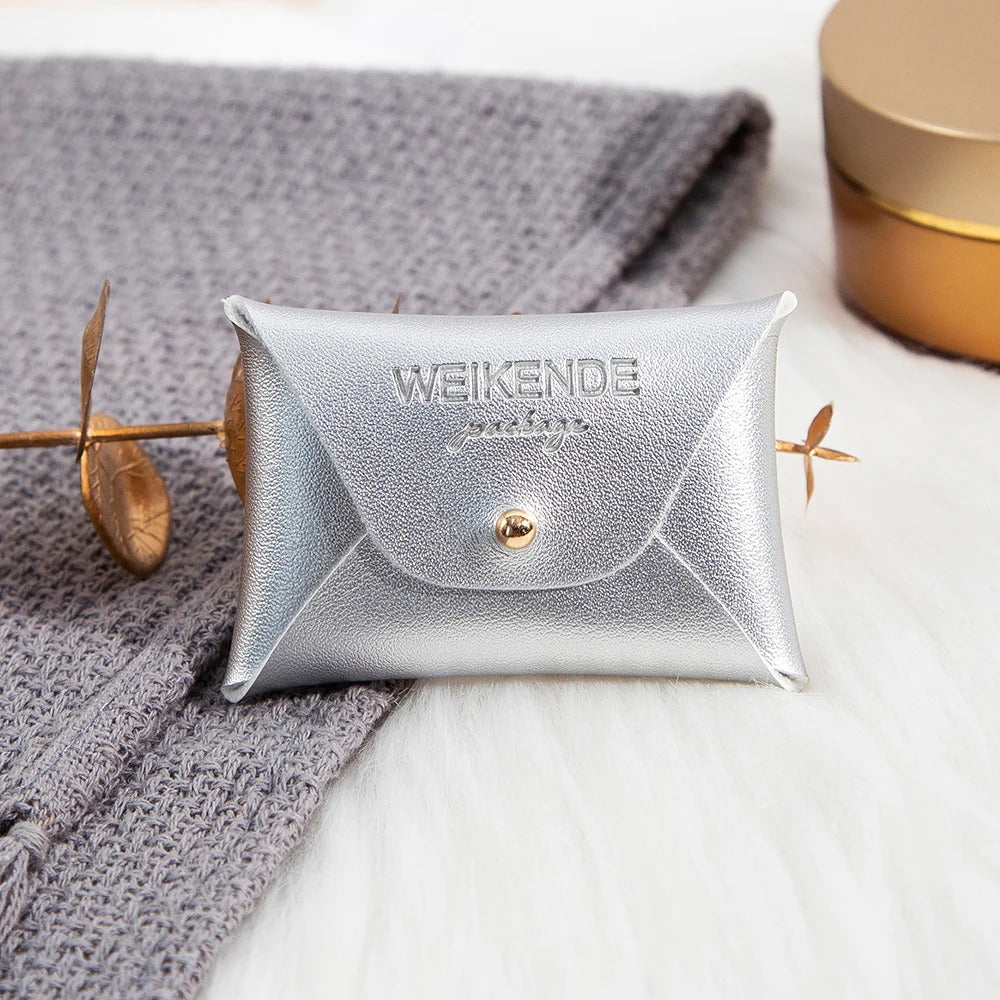 Custom Logo Embossed PU Leather 50/100pcs 5x7cm Gold Jewelry Bag Rings Earrings Necklaces Button Organizer Storage Gift Pouch