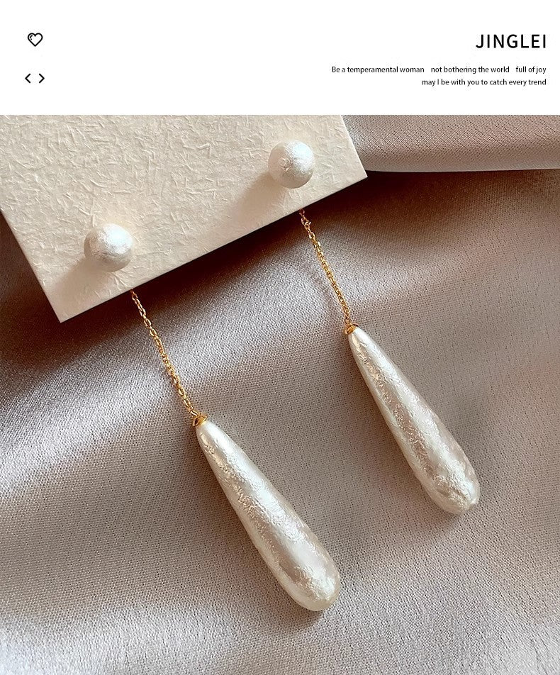 Chinese Retro Elegant New Fashion Silver Needle Earrings Tassel Dress Cotton Bead Long Earrings