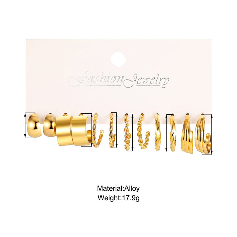 Fashion European and American style gold C chain earrings suit ladies temperament luxury high-end earrings