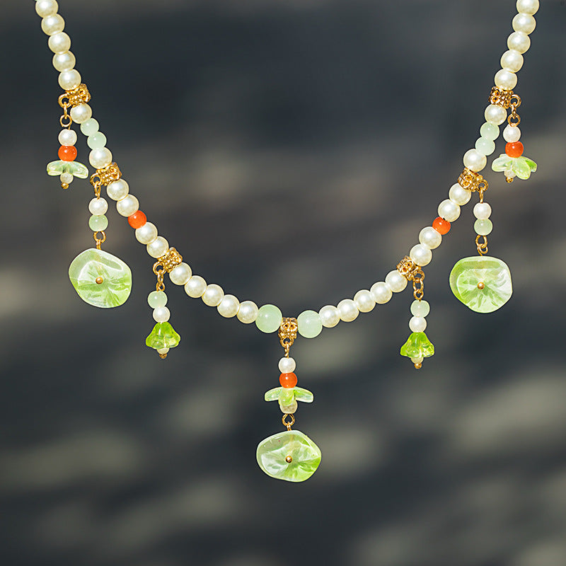 In Stock Hanfu Accessories Necklace Daily Fresh Necklace for Women Retro Pearl Pendant Ancient Style Jewelry（TB14.9）