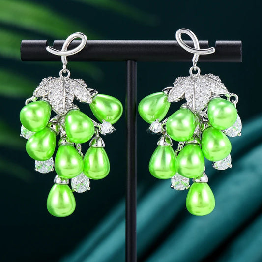 GODKI Bohemian Green Grape Earrings Trendy Cubic Zircon Indian Beach earrings for women Wedding Engagement Party JEWELRY GIFT