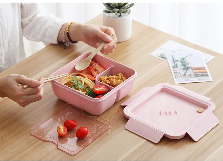 1100ML Lunch Box For Kids School Adults Office Wheat Straw Microwave Picnic Storage Portable Big Bento Box With Spoon Chopsticks