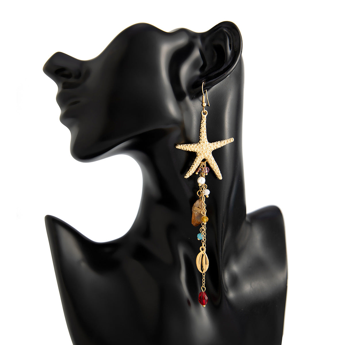 Vacation Beach Starfish Jellyfish Alloy Earrings Fashion High Sense Crystal Tassel Earrings