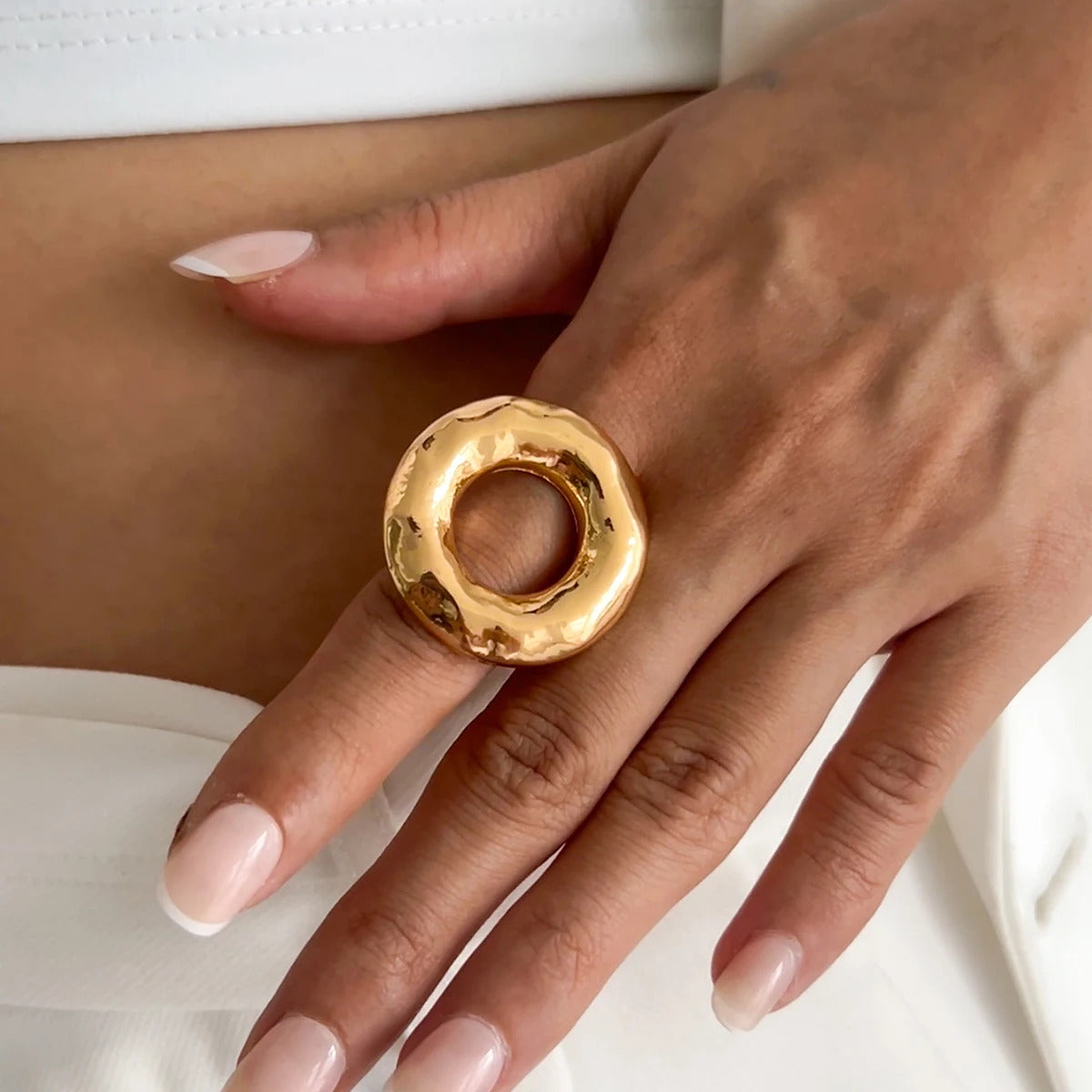 Ingemark Creative Unique Metal Petal Flower Branch Open Ring Women Punk Gold Color Geometric Adjustable Rings Y2K Couple Jewelry