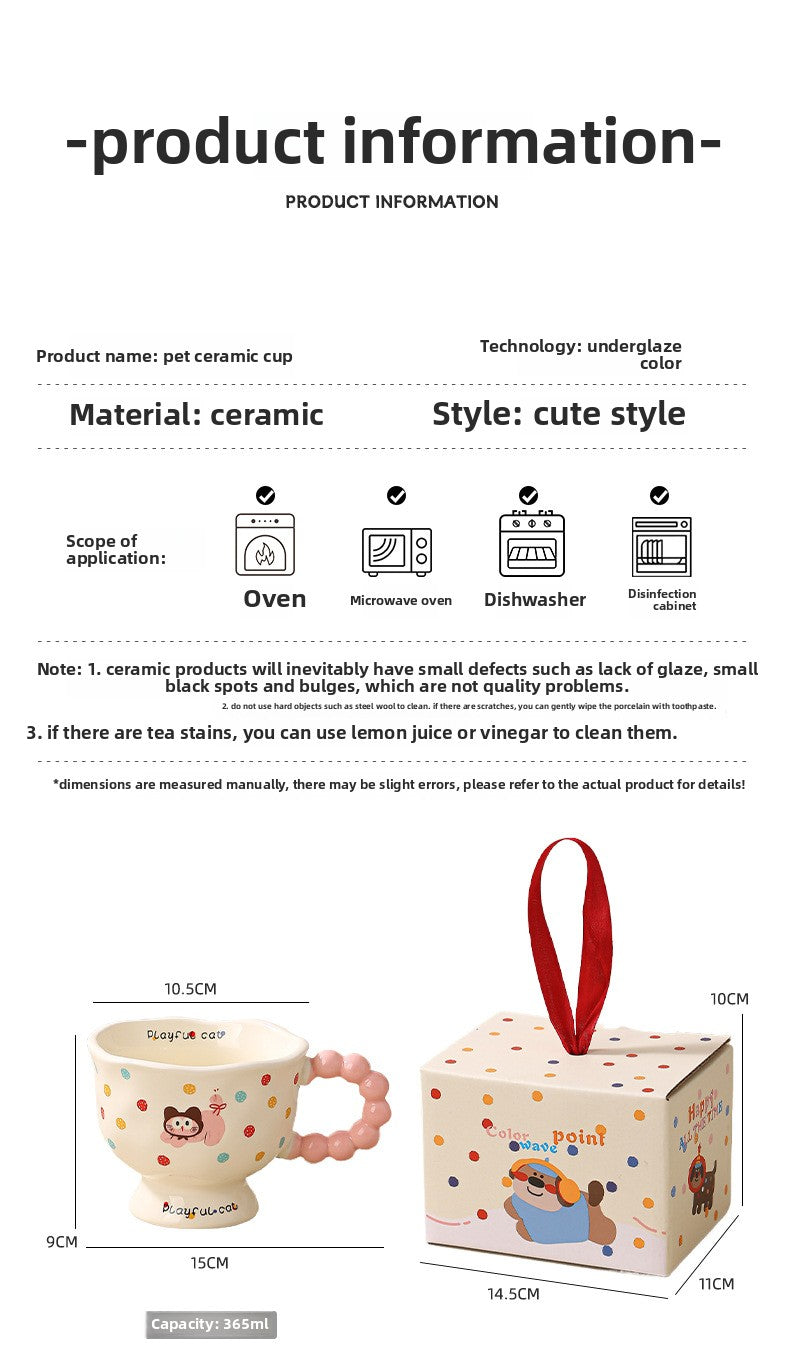 Cute Wave Point Ceramic Cup Mug Home Coffee Cup Couple Cartoon Creative Water Cup Ceramic Breakfast Cup