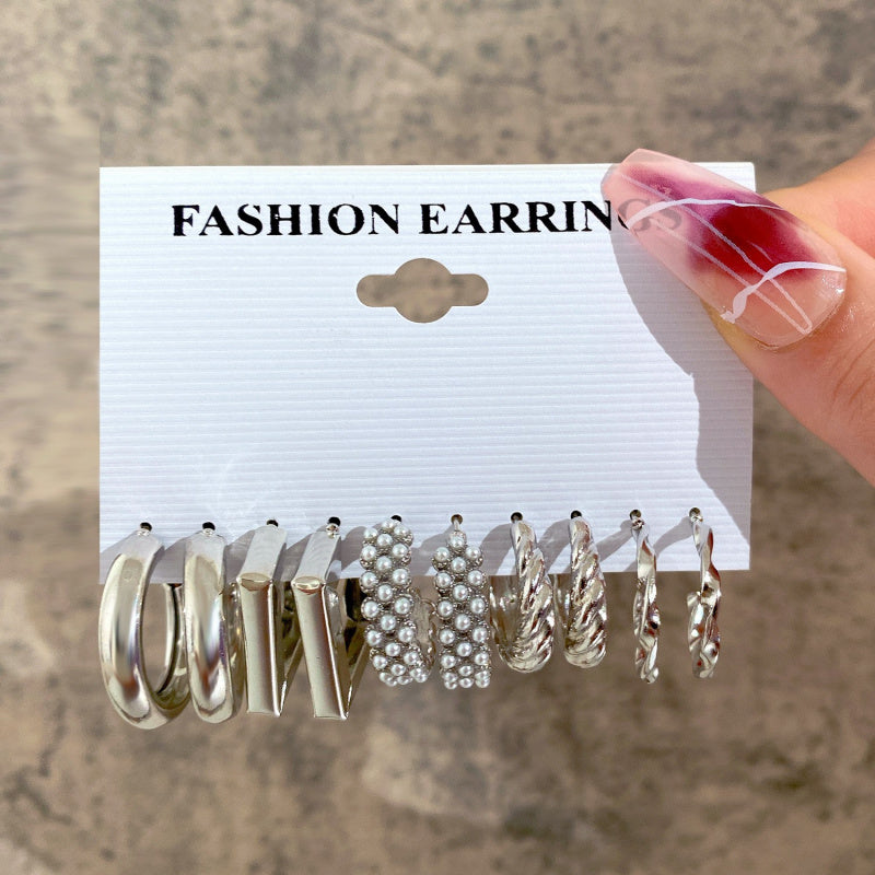 Fashion European and American style gold C chain earrings suit ladies temperament luxury high-end earrings
