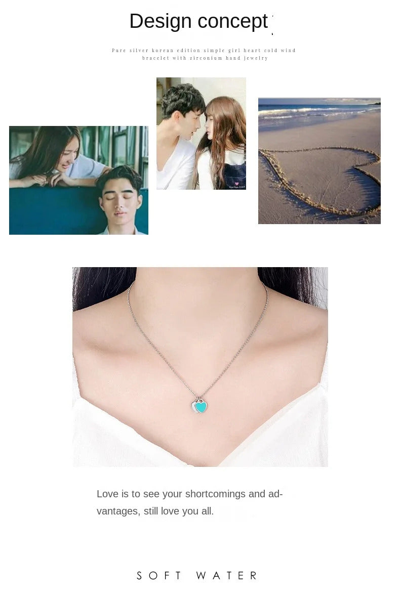 Designer 925 Silver Jewelry Necklace Woman Retro Heart-Shaped Enamel For Girls Cute Silver Bead Birthday Gift