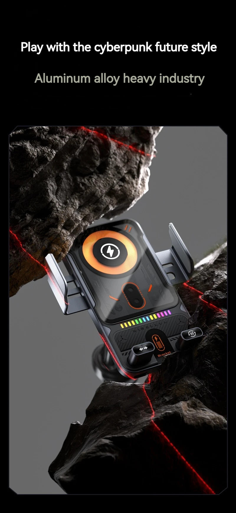 2025 New F18 Car Wireless Charger Holder Auto-Sensing Electric Telescopic 90° Rotation Ambient Light Universal for Cars/Phones