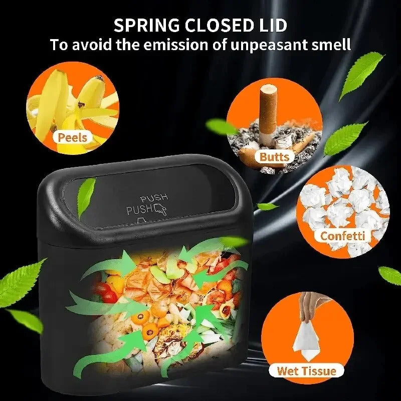 Car Flip Top Trash Can Interior Trash Storage Organizer Storage Box Black ABS Square Universal Organizer Interior Accessories