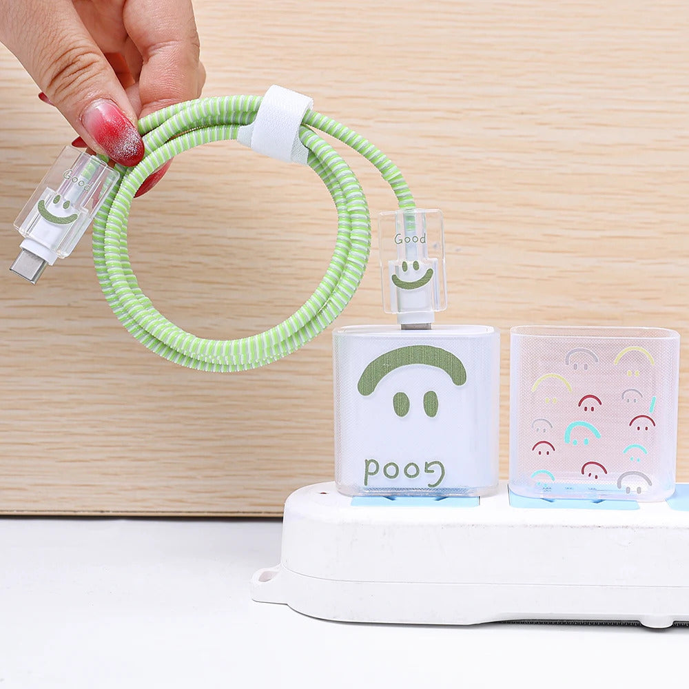 USB Cable Protection For Iphone 15 14 13 12 Cover Smiling Face Style Protective Data Line Spiral Winder 18 20W Charger Protector