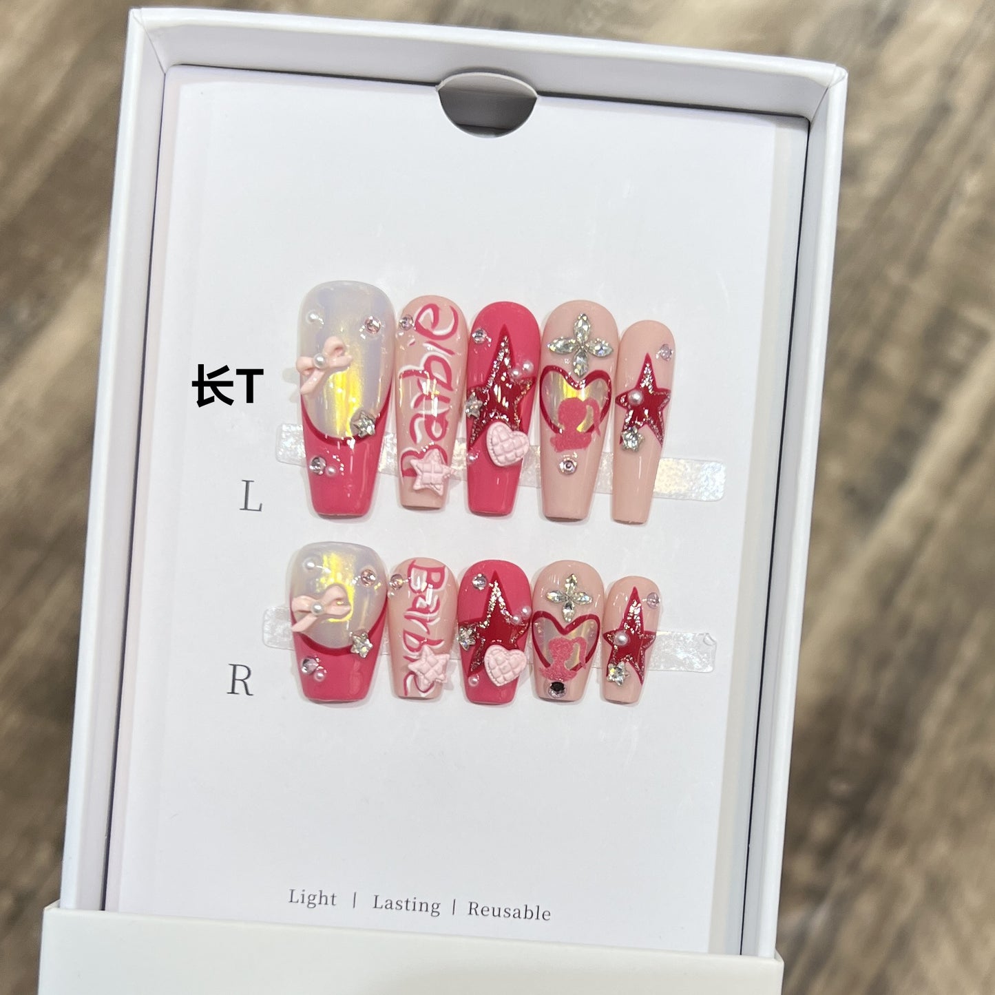 Dairison [Video Game Girl] Handmade Wearable Nails High-Grade Gray Hand-Painted Sweet Cool Heart Nail Tips Bowknot