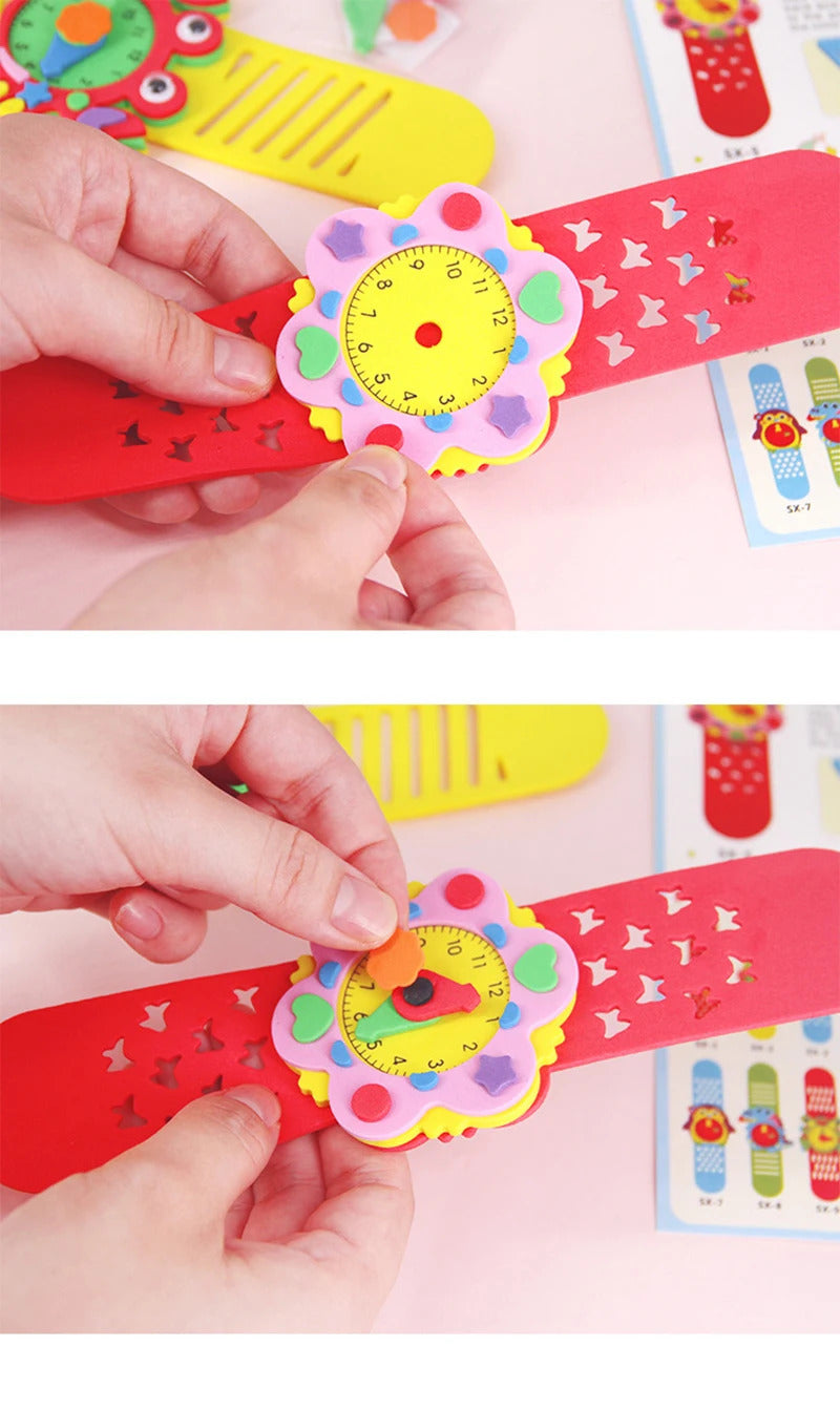 2/4/6PCS 3D EVA Foam Watch Kids DIY Art Craft Toys Cartoon Animal Clock Bracelet Handmade Material Kits For Children Boys Girls